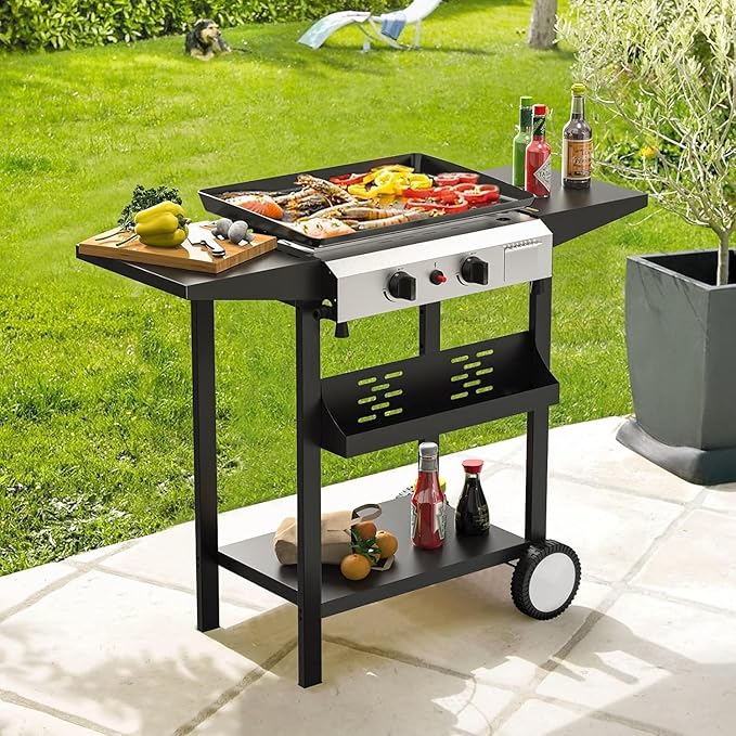 2 Burner BBQ Gas Griddle, 17.3 Inch Stainless Steel Portable Detachable Propane Griddle, 20,000 BTU Flat Top Grill for Camping Tailgating