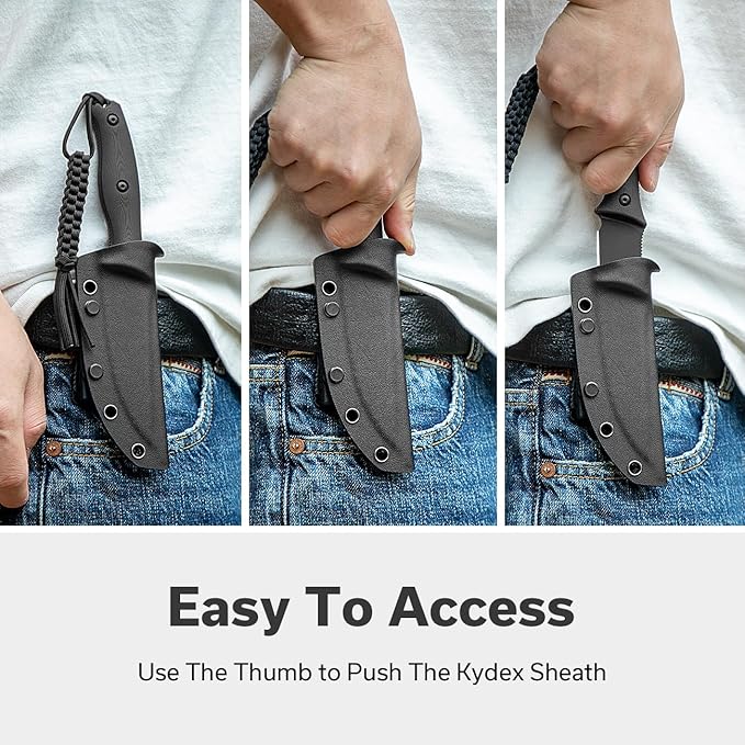 CIVIVI Fixed Blade Knife with a Kydex Sheath, a T-clip, a Lanyard for EDC, Stormridge Full Tang Knife with 3.92" Nitro-V Black G10 Contoured Handle for Outdoor Activities C23041-1