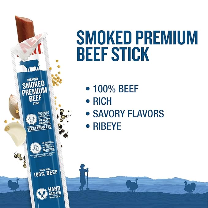 Vermont Smoke & Cure - Smoked Premium Beef Stick - No Antibiotics or Added Hormones, Perfect for Charcuterie Board or Hiking Snack - 1oz, 24-pack