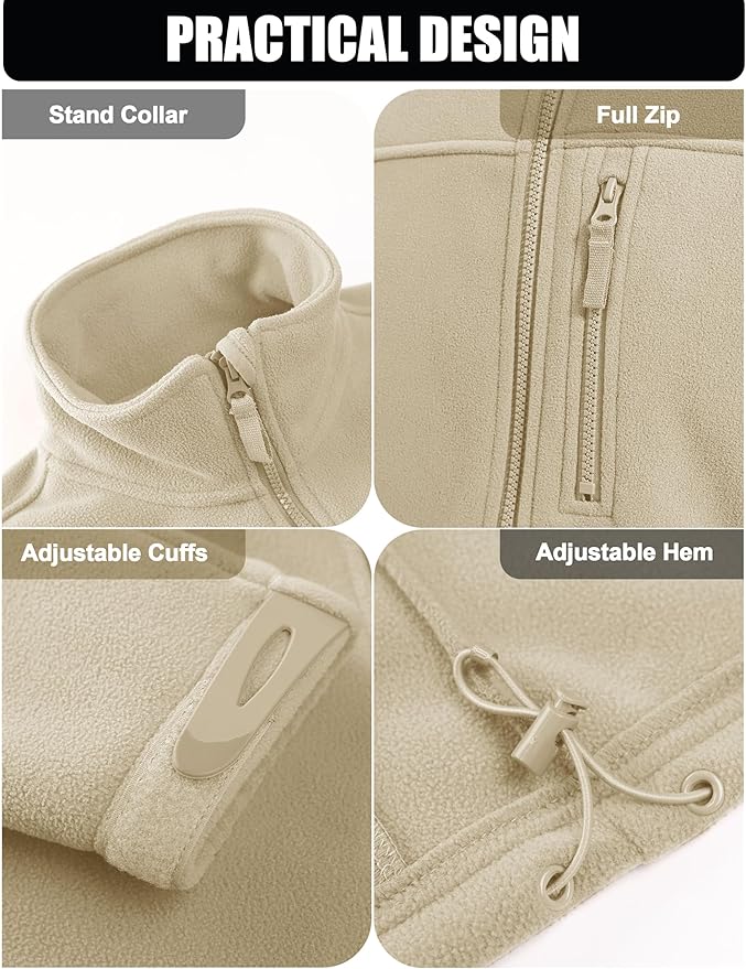 CRYSULLY Men's Fleece Jacket Tactical Full-Zip Winter Coat Jackets Multi Pockets