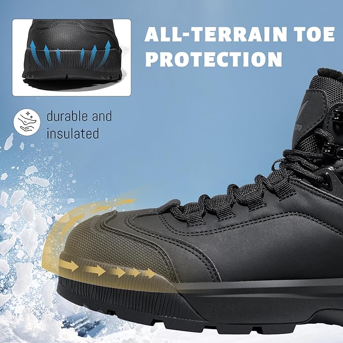 Wondamo Men's Waterproof Snow Boots Insulated Toe Cap Cold Weather Shoes Non-slip Lightweight Winter Boots