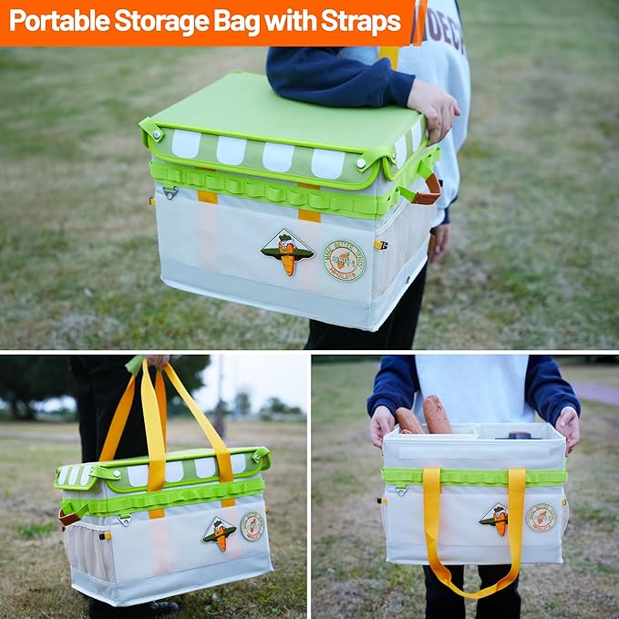 Himalaya Camping Organizer and Storage Tote, Carrot Orange Camping Organizer Containers with Adjustable Dividers, 30L Tactical Bag for Cooking Utensils Cookware Hiking Picnic RV