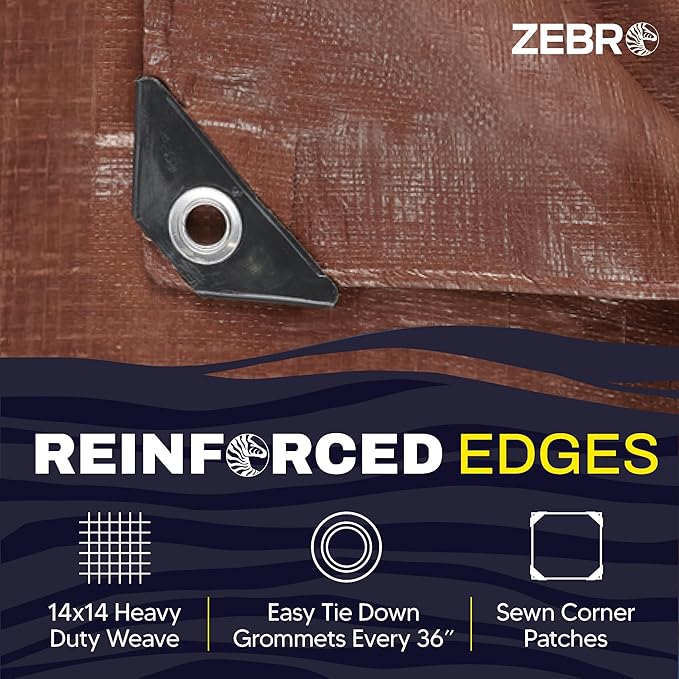 20' x 20' Brown Tarp with Grommets Reinforced - 5 Mil Thick - Durable UV Resistant Plastic Tarps Waterproof - Large Tarpaulin Cover for Outdoor Camping Over/Under Tent Tarp RV Roof Rain - Zebro