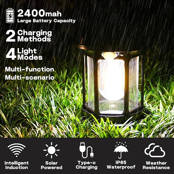 Solar Motion Sensor Lanterns, Outdoor Hanging Lamps, Waterproof, Camping Lights, Rechargeable, Battery Powered, Bright, Decoration for Outside, Porch, Garden, Patio, Yard, Retro Vintage, Gifts