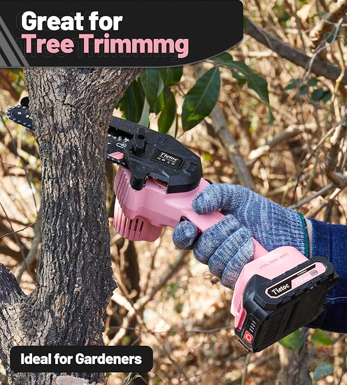 Tietoc Pink Mini Chainsaw 6 Inch Cordless, Portable Electric Chain Saw Small Handheld Battery Powered Super Saws, Tools for Household & Garden, Valentine's Day Gifts for Her Him Women Mom Mothers 2025