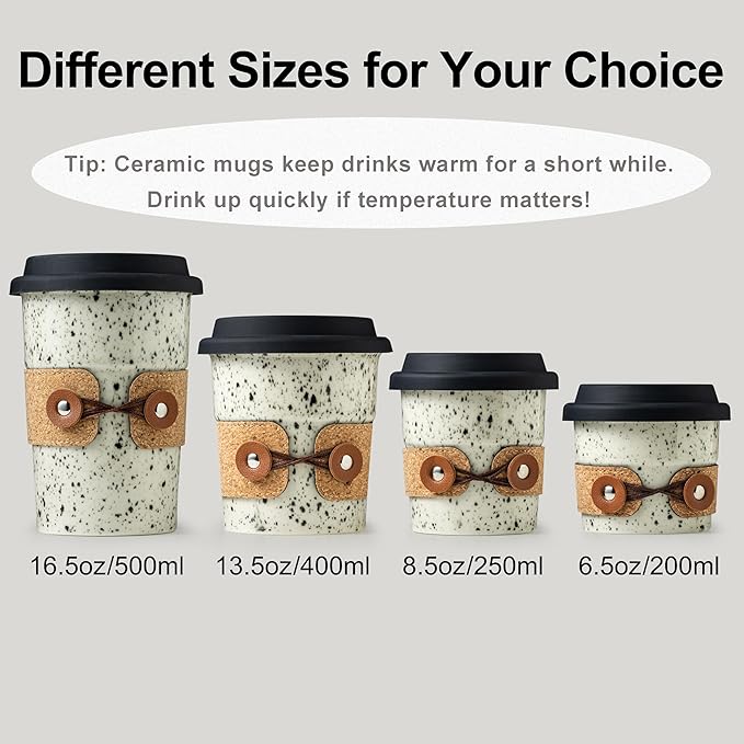 Coffee Travel Mug, Spill Proof Coffee Tumbler, Microwave & Dishwasher Safe, Large Porcelain Coffee Cup, Tea Mug with Lid, Coffee Gifts for Men & Women, 13.5oz