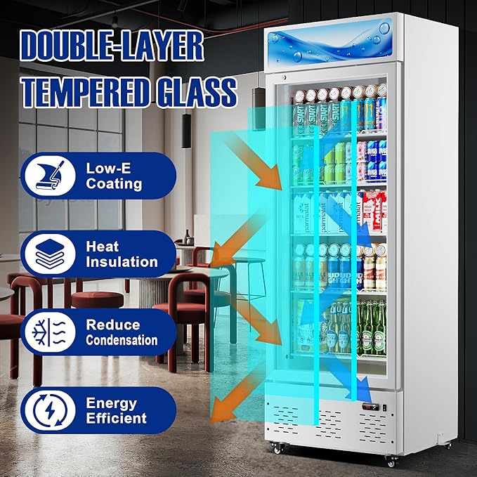 15 Cu.ft. Commercial Beverage Fridge Merchandiser Refrigerator Glass Door Upright Display Cooler with LED Light and Adjustable Shelves for Restaurant Grocery Stores Home, White