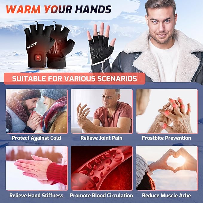 Heated Gloves for Men Women- Rechargeable Touchscreen Cold Winter Work Arthritis Pain Relief Hand Warmers Hot Compress Reusable, Heated Gloves for Cold Winter Arthritis Hands Skiing Hunting