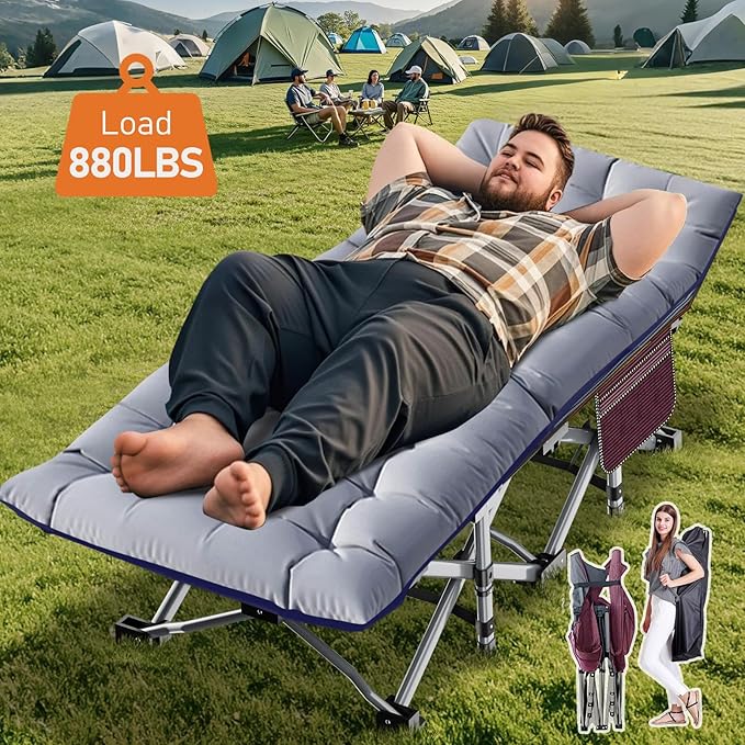 ABORON Folding Camping Cot for Adults, Double Layer 1200D, 500lb Capacity, Heavy Duty Guest Cot with Mat & Carrying Bag for Indoor & Outdoor Use