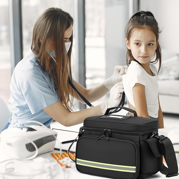 First aid Bag Black one Layer Empty Medical Bag Home Health Empty First Aid Storage Bag Medical Supplies Emergency Responder for Nursing Student,Therapist,Doctors