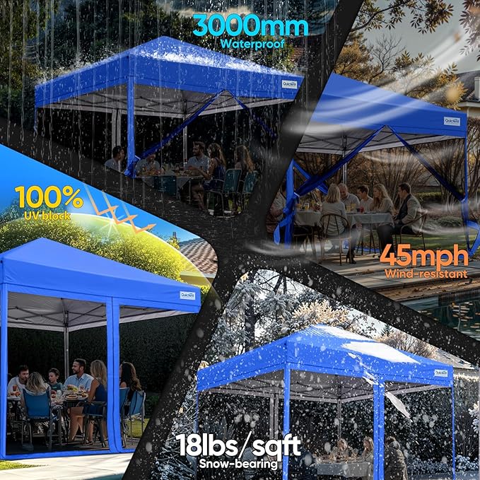 Quictent 8'x8’ Pop up Screened Canopy Tent with Mosquito Netting, Portable Easy up Outdoor Screen House Shelter for Patio, Camping and Picnic, Includes Wheeled Carry Bag (Royal Blue)