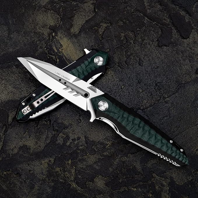 folding pocket knife with 4in d2 tool steel blade,liner lock g10 handle,edc camping hunting knives with clip for men and women (green)