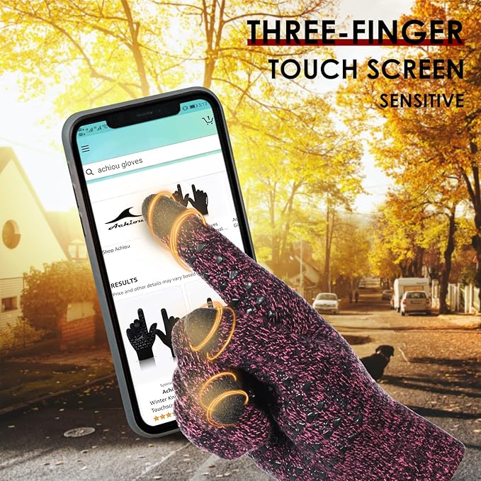 Achiou Winter Gloves, Glove for Men Women, Upgraded Touch Screen Texting Warm Running with Thermal Soft Knit Lining