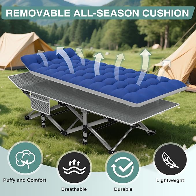 ZENPETIO 28In Folding Camping Cot for Adult, Portable Sleeping Cot with Mattress, Outdoor Heavy Duty Cot Bed for Camp with Carry Bag for Home, Office, Camp, Travel, Vacation(Max Loading 500lbs)