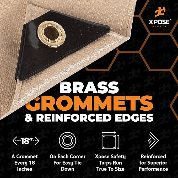 Heavy Duty Tan Poly Tarp 50' X 50' - Multipurpose Protective Cover - Durable, Waterproof, Weather Proof, Rip and Tear Resistant - Extra Thick 12 Mil Polyethylene - by Xpose Safety