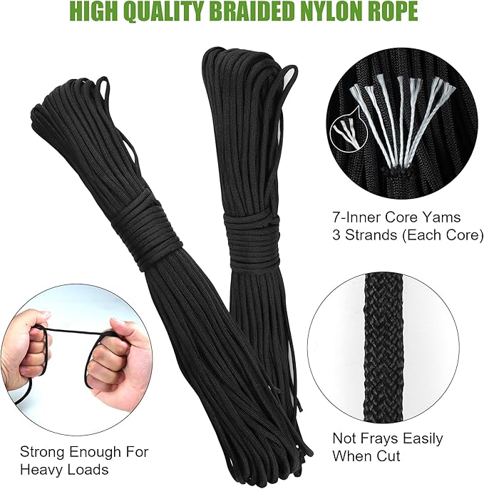 Goldlife Pond Fountain Aerator Fixing Accessories - 2×Metal Ground Stakes with 2×101ft Braided Nylon Rope, Heavy Duty Tent Stake Pegs and Paracord For Camping Tent, Canopies, Carport, Fountain Aerator