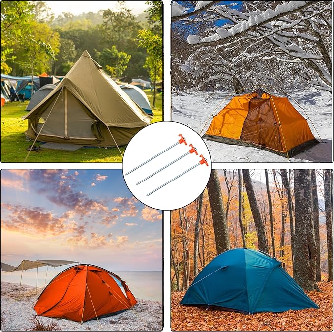 Yesland 20 Pack Tent Stake Heavy Duty, 10 Inch Non-Rust Metal Tent Pegs Ground Yard Stake Tent Spikes for Camping Patio, Garden, Canopies, Grassland, Outdoor, Hiking, Orange