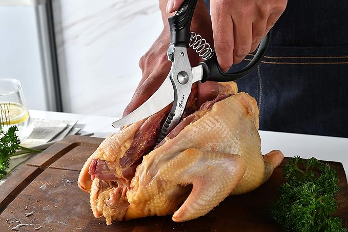 Poultry Shears Set - Heavy Duty Utility Kitchen Scissors for Cutting Chicken, Meat, Poultry, Turkey, Food - Black and Red