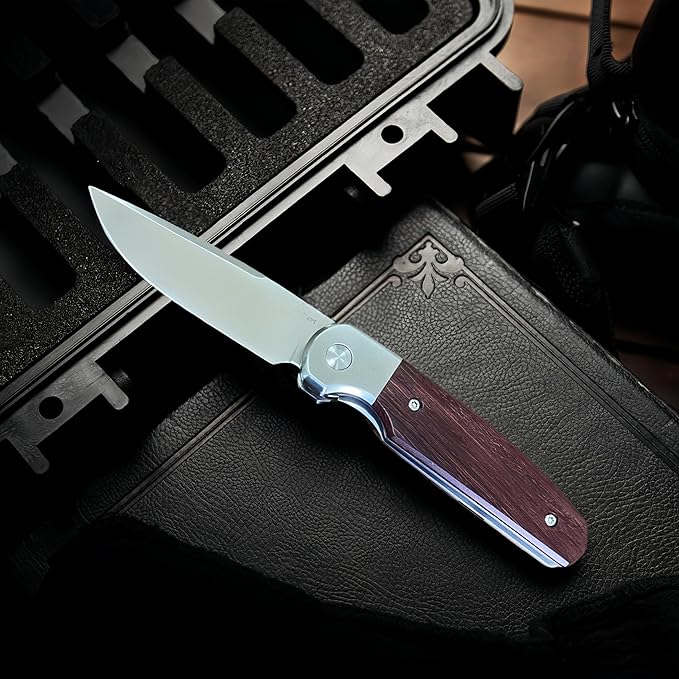 Small Folding Pocket Knife for Gift– Drop-Point Blade, Sturdy Wooden Handle with Non-Slip Grip, Deep Carry Pocket Clip – Ideal for Camping, Hunting, Hiking & EDC, Gift for Men,Women