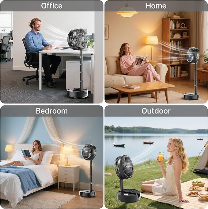 40000mAh Battery Operated Fan - Rechargeable Collapsible Fan, 106H Run, 9 Speeds Oscillating, Battery Powered with Timer & Light for Camping Travel RV Outdoor Hurricane Power Outage Black