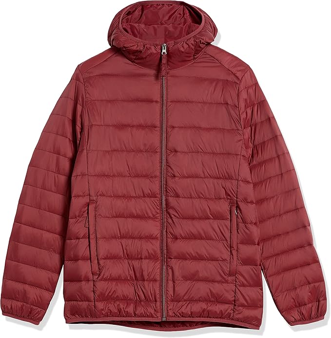 Amazon Essentials Men's Lightweight Water-Resistant Packable Hooded Puffer Jacket