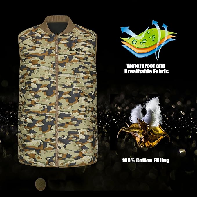 UIIHUNT Heated Hunting Vest for Men with 10000mAh Battery Pack, Lightweight Camo Heated Vest with 3 Heat Settings