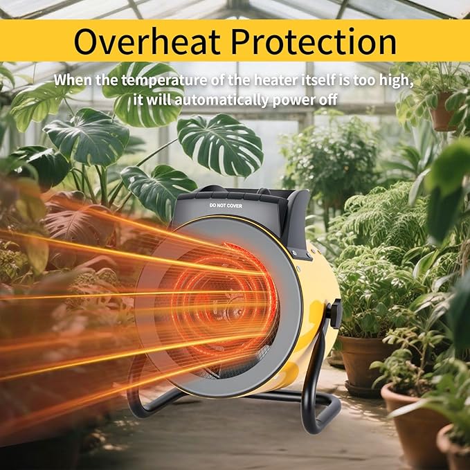 Greenhouse Heater with Digital Thermostat, 1500W Electric Outdoor Heater, Overheat Protection, Fast Heating, Waterproof for Grow Tent, Green House, Patio