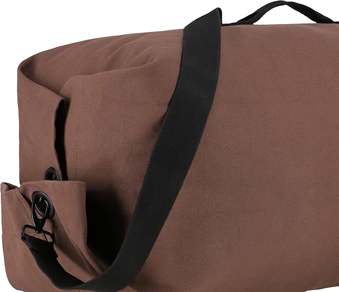 WHITEDUCK Top Load Canvas Folding Duffel Bag, Water Resistant Army Style Shoulder Bag for Men and Women- Gym, Sports, Travel, Hiking, Camping, Backpacking (Small 21" x 36",Brown)
