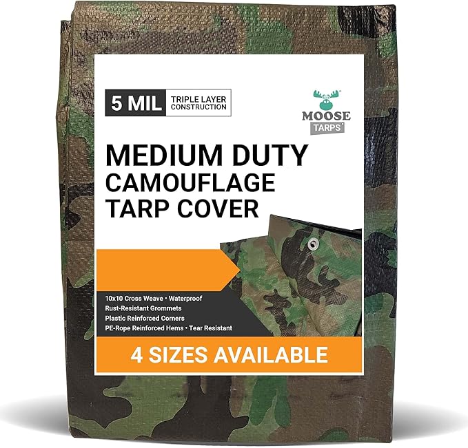 Camouflage Reversible Waterproof Tarp - 5 mil Thickness - Laminated, Heavy Duty, Tear Resistant - Protective Camping Tarp & Multipurpose Cover (12'x16', Green & Brown Camo)