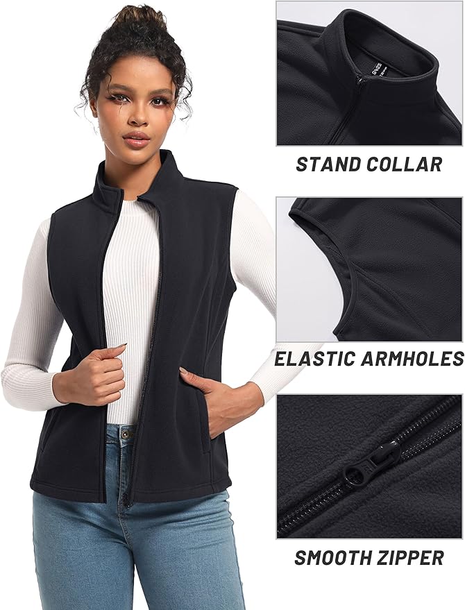 TACVASEN Women's Fleece Vest Lightweight Warm Vests Outerwear Sleeveless Zip Jacket Fall Winter Soft Vest with Pockets