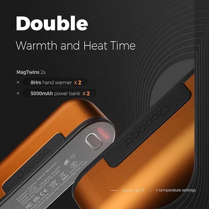 OCOOPA Hand Warmers Rechargeable 2 Pack, Magnetic Electric Handwarmer, 4 Levels Heat Up to 136℉, USB-C Portable Charger 10000mAh, Raynauds, Golf, Tech Gifts for Men, UT2s(MagTwins)