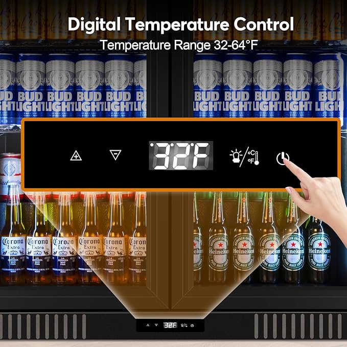 Back Bar Cooler Undercounter Beverage Refrigerator with Glass Door, Commercial Display Fridge for Beer Drink Soda with Temperature Control, 7.2Cu. Ft. Large Capacity, Black