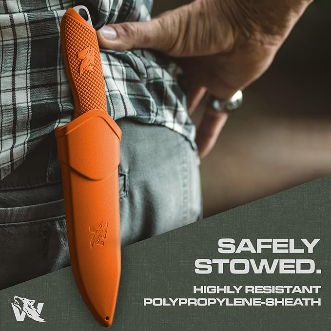 WOLF-I Full Tang Survival Knife with Sheath - Stylish Tactical Fixed Blade - Made of 440C Steel - Bushcraft and Camping Knife Survival - Perfect EDC Outdoor Knife with TPE Handle