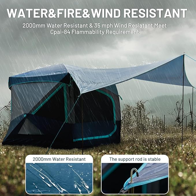 TIMBER RIDGE 4/6/8 Person Instant Pop Up Cabin Tent, Easy 60 Second Setup, Weather Resistant Camping Family Hub Tent with Rain Fly and Carry Bag for Outdoor Camping