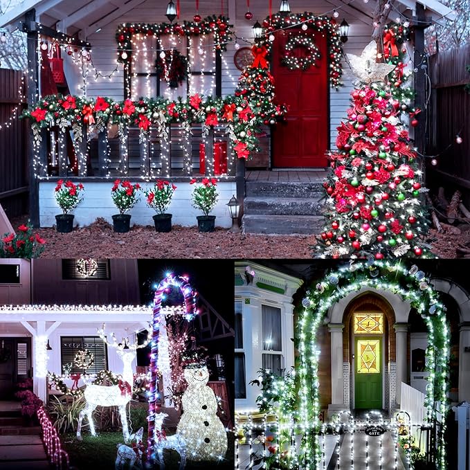 XURISEN 551FT 1400 LED Christmas Lights Outdoor Green Wire String Lights 8 Modes with Timer Memory Waterproof Fairy Light Plug in for Xmas Tree Wedding Yard Party Holiday Decorations(Cool White)