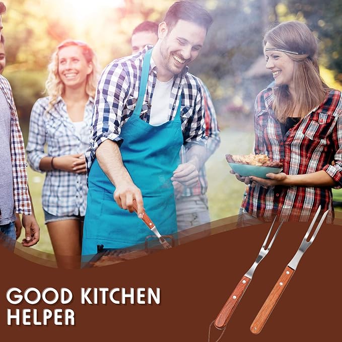Honoson 2 Pieces Meat Forks Stainless Steel Carving Fork with Rosewood Handle for Kitchen Barbecue Serving Cooking Grilling Roasting (13 Inch,10 Inch)