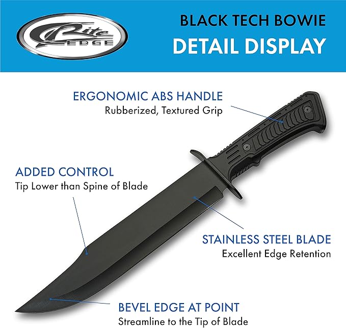 SZCO SUPPLIES 15-Inch Outdoor Survival Bowie Knife, Black Blade, Rubberized Handle, Nylon Sheath, Camping, Hunting, Tactical Use