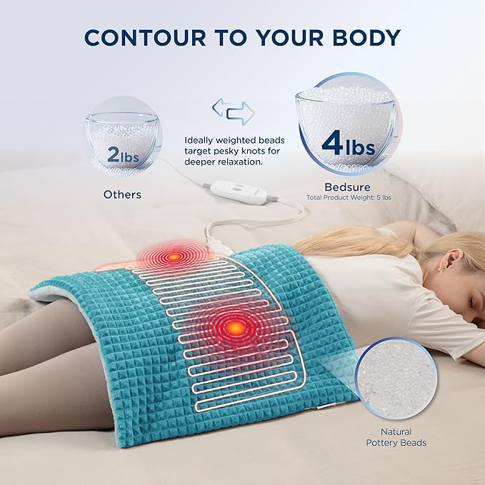 Bedsure Back Heating Pad for Neck and Shoulders, Weighted Heated Pad with Vibration, FSA Eligible Items, Birthday Gifts for Women Men Mom Men, Auto Shut Off, 6.3lbs 20" x 24", Teal