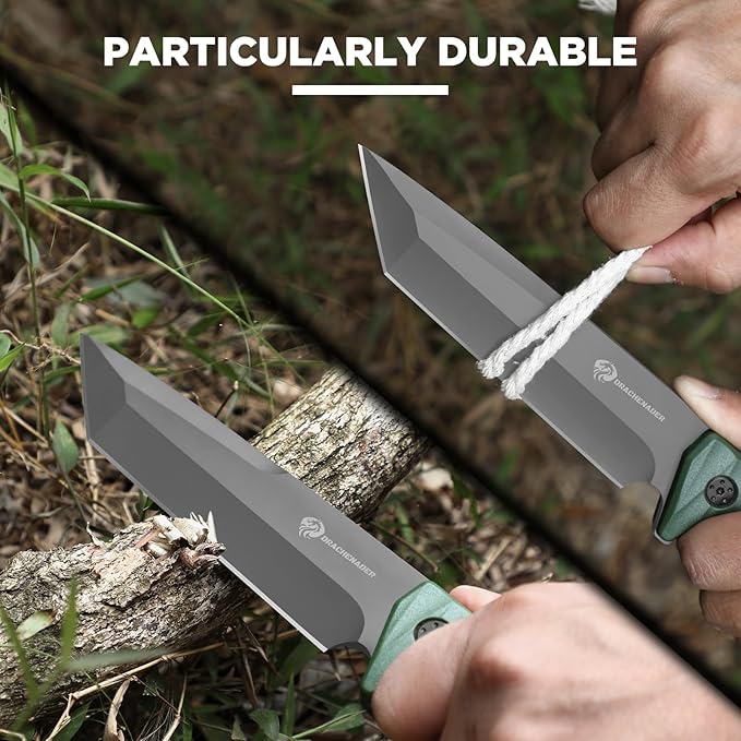 Tanto Knife Fixed Blade with Sheath Tactical Fixed Blade Knife, Sharp Fulltang Outdoor Survival, Versatile for Horizontal, Scout Carry and Vertical Carry