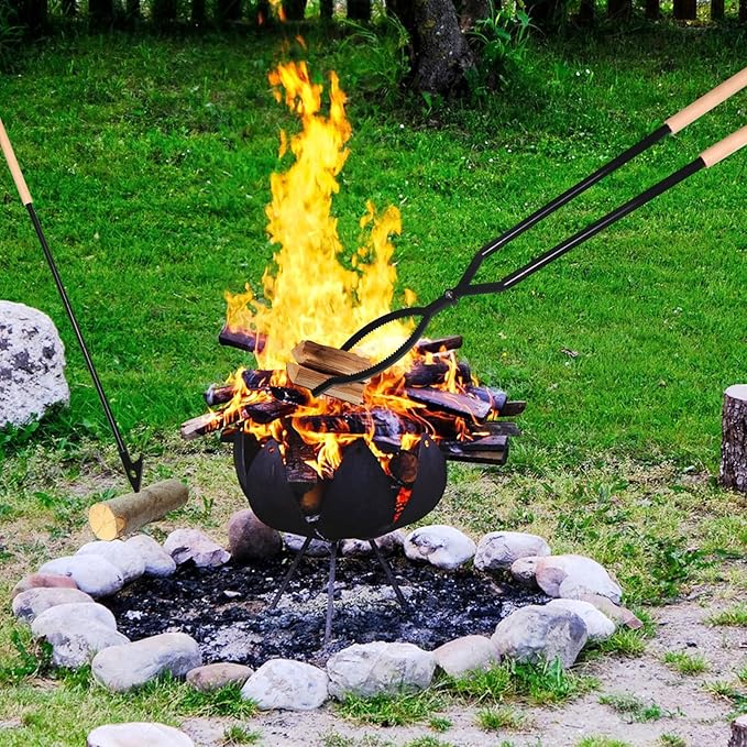 42" Fire Tongs Firewood Log Grabbers and Fire Poker Set, Portable Detachable Heavy Duty Large Fire Tongs Fire Poker Tools Set for Fire Pit, Fireplace, Camping, Bonfires Outdoor/Indoor