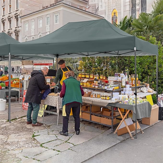 COBIZI 10x15 Pop Up Canopy Without Sidewall,Heavy Duty Canopy UPF 50+ All Season Wind Waterproof Commercial Outdoor Wedding Party Tents for Parties Gazebo with Carry Bag(10 x 15 ft Gray)