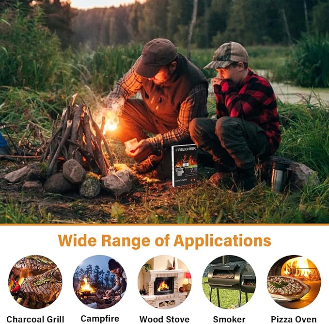 HGD Natural Fire Starters for Outdoor: 32 Cubes Fire Starter Campfire Fireplace Charcoal Wood Stove Chimney Fire Pit Grill Smoker Indoor Outdoor Use White