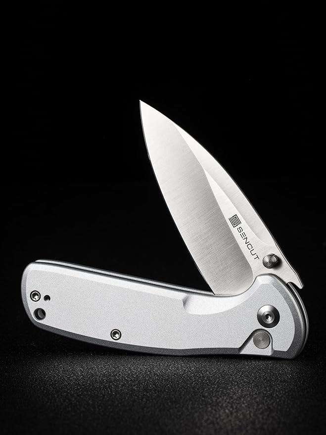 SENCUT ArcBlast Button Lock Knife for EDC, Folding Pocket knife with Aircraft-grade Aluminum Handle and 2.98" 9Cr18MoV Blade, Outdoor Gift for Men and Women S22043B-2 (Silver)