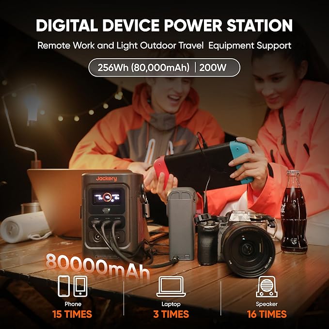 Jackery Explorer 240D Power Bank, 256Wh LiFePO4 Battery Portable Power Station, 200W DC Output, Charging Cable Included,1-Hour Fast Charging, Compact for Outdoor Camping, Travel, Emergencies
