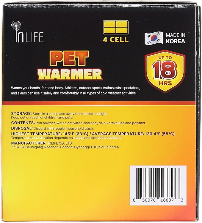 InLife Super Warmer for Pets, All Natural & Safe, Bigger & Wider Area Covered, Higher Heating 145°F, Air Activated, Easy & Comfort, Steady Longer Lasting, Odorless, 10 Packs
