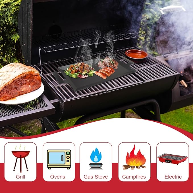 Carbon Steel Griddle for Gas Grill, Universal Carbon Cooking Griddle for Induction Cooktop, 17'' x 10'' Non-Stick Stove Flat Top Pan for Stove Top, Gas Grill, Cooktop, Electric