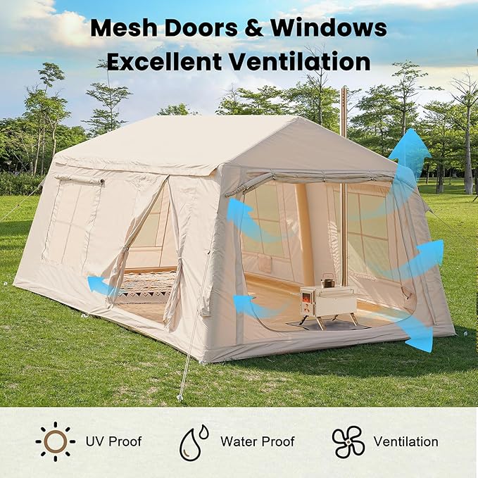 Inflatable Tents for Camping, Blow Up Tent with Hand Pump, Easy Setup InflatableTent 4 Season Tent, Waterproof Oxford Air Glamping Tents for Camping Adult 4/6/8 Person