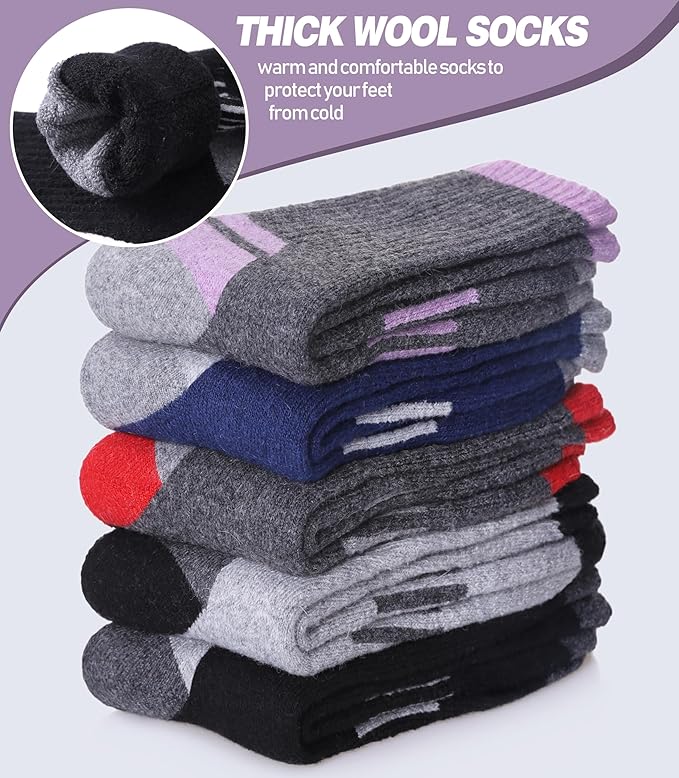 DYW Womens Merino Wool Hiking Socks Thermal Warm Winter Boot Crew Socks Cushion Work Walking Gift Socks 5 Pairs