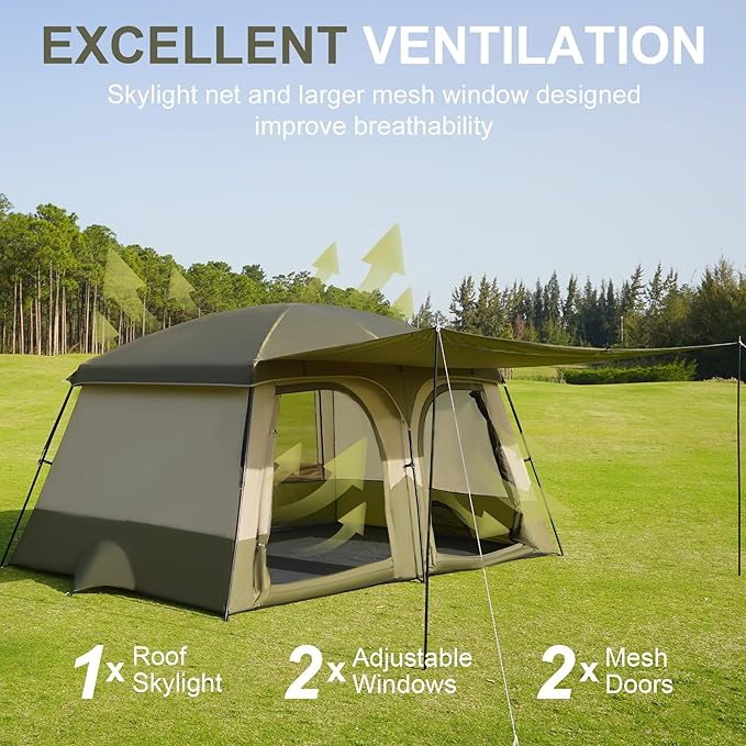 Vidalido Tents,3-4 Person Camping Tent with Extended Vestibule,Weather Resistant Family Tents with Breathable Mesh Windows,Easy Install Waterproof Outdoor Tent for Backpacking and Camping Hiking