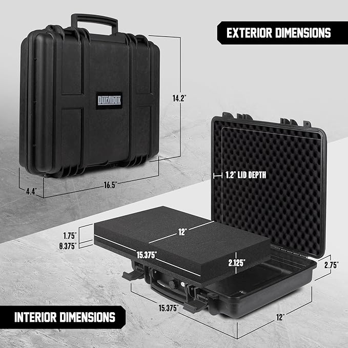 All Weather Hard Case 16 x 14 x 4” - TSA Approved Hard Shell Travel Case with Customizable Foam for Laptops, Electronics, Guns, Pistols and Other Gear